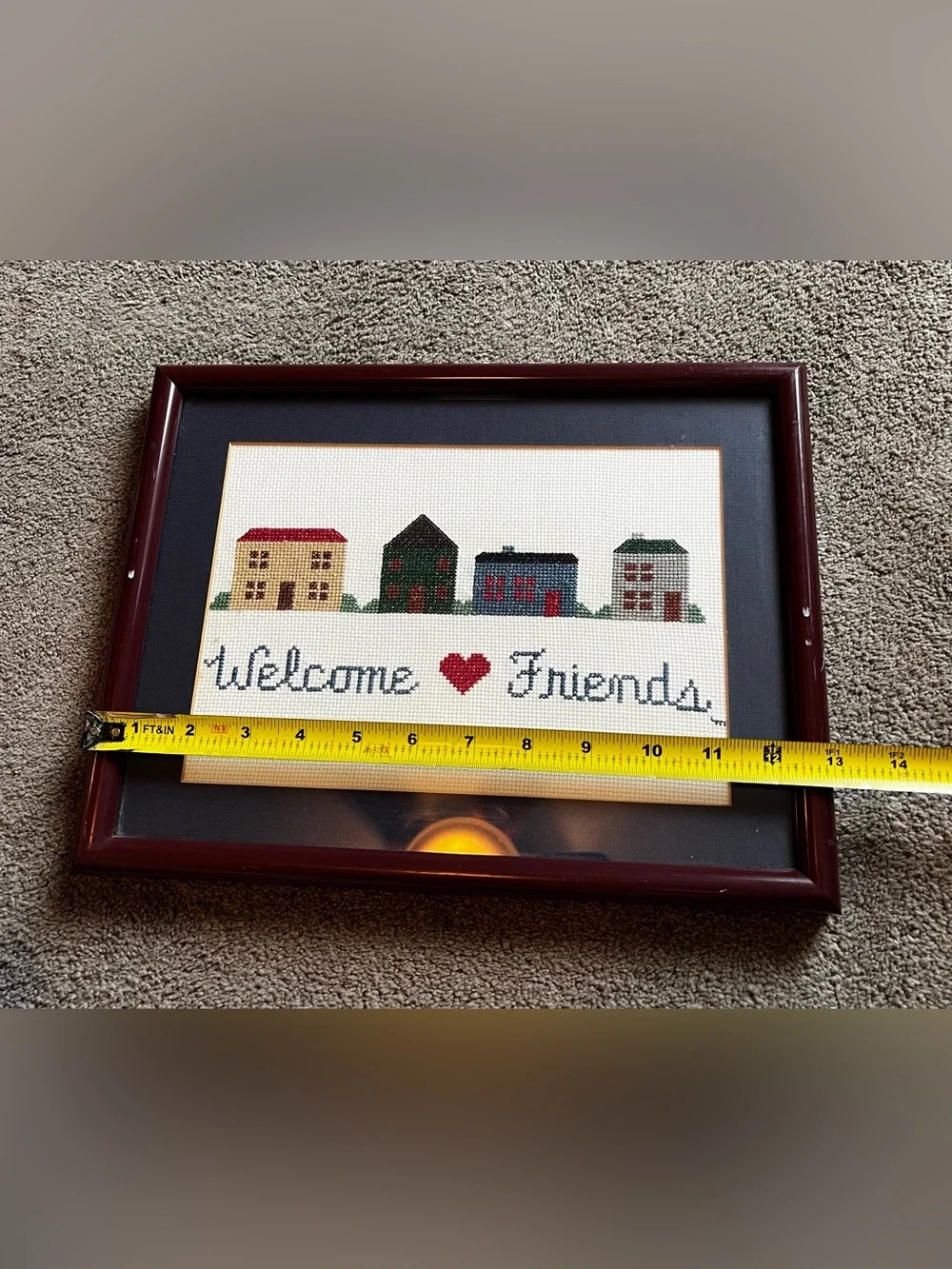 Vintage ‘Welcome Friends’ Needlepoint Hanging Wall Decor